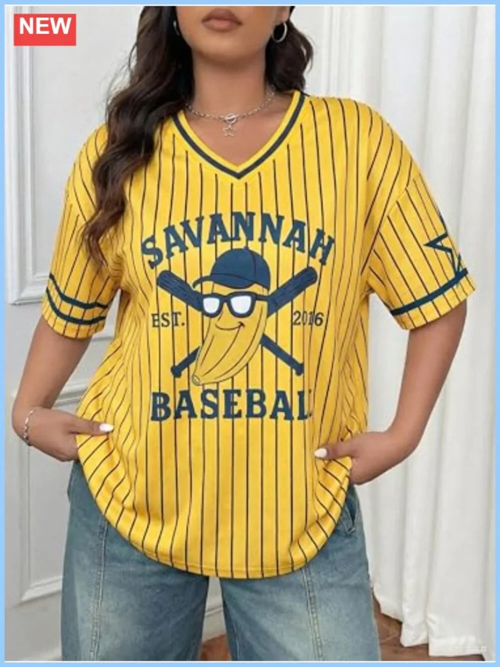 Women's Baseball Jersey Top Letter Print Loose Fit Short Sleeve Tee